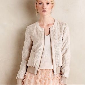 Anthropologie Hei Hei Cream Vegan Suede Bomber Jacket